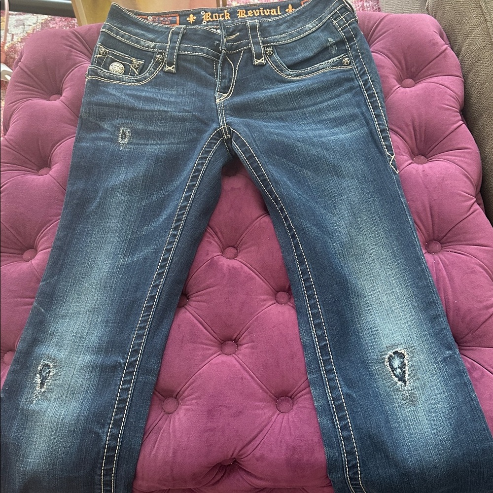 Rock Revival Janet Denim Jeans with  Embroidered Detail Sz 28 - Picture 2 of 10